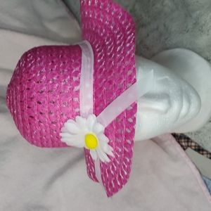New Spring Easter Pink Straw Hat w/White Daisy Flower. Toddler.